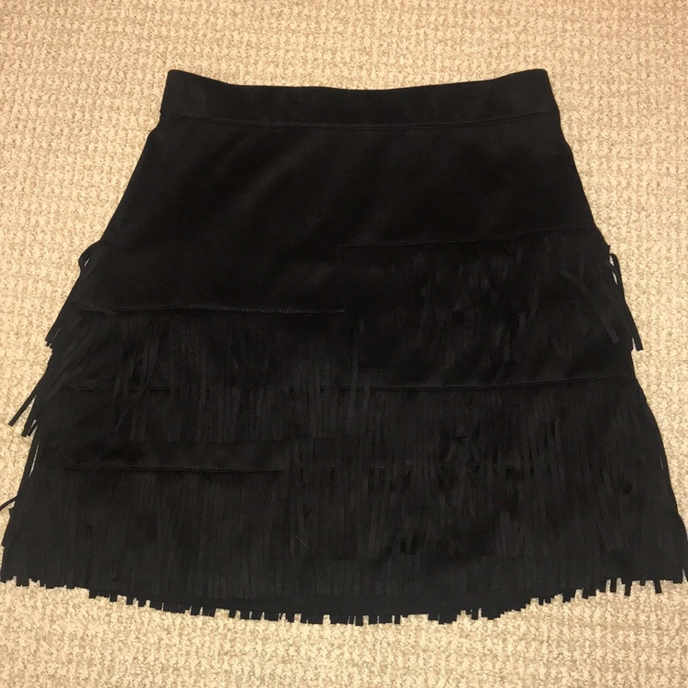 Zara black faux suede fringe skirt